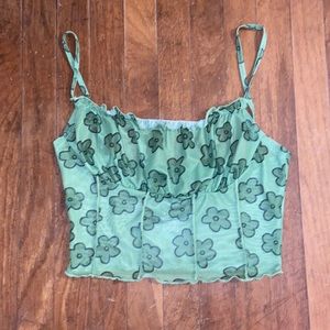 Mesh floral cropped tank top